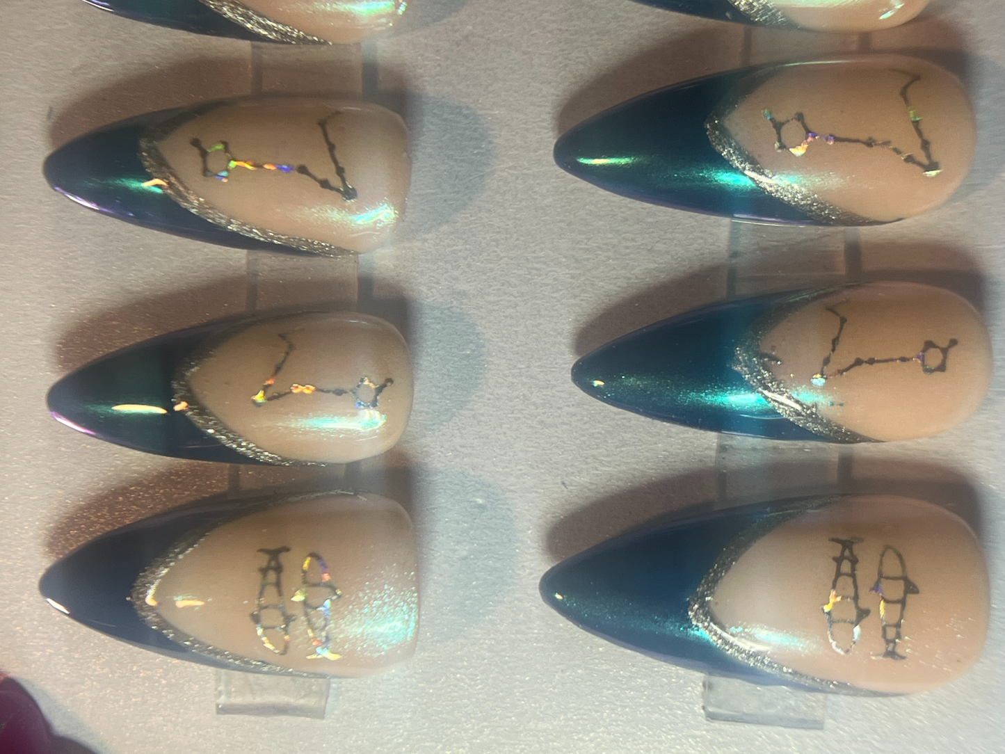 Pisces Zodiac Press-On Nails | All-Over Mermaid Chrome & Blue French