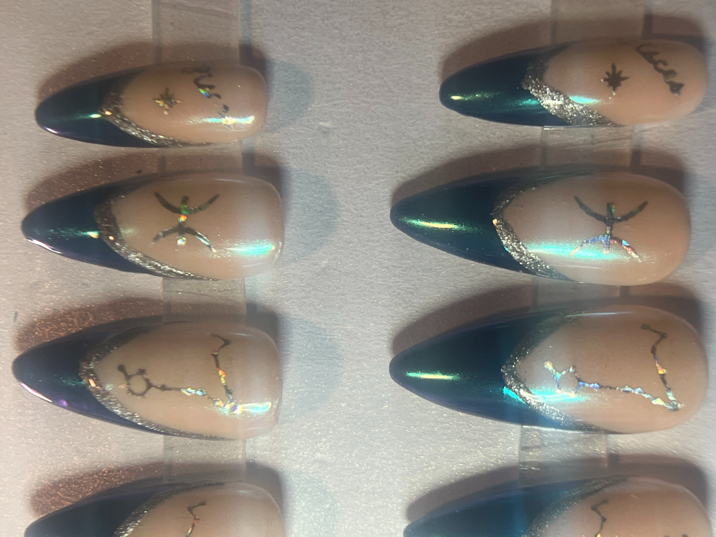 Pisces Zodiac Press-On Nails | All-Over Mermaid Chrome & Blue French