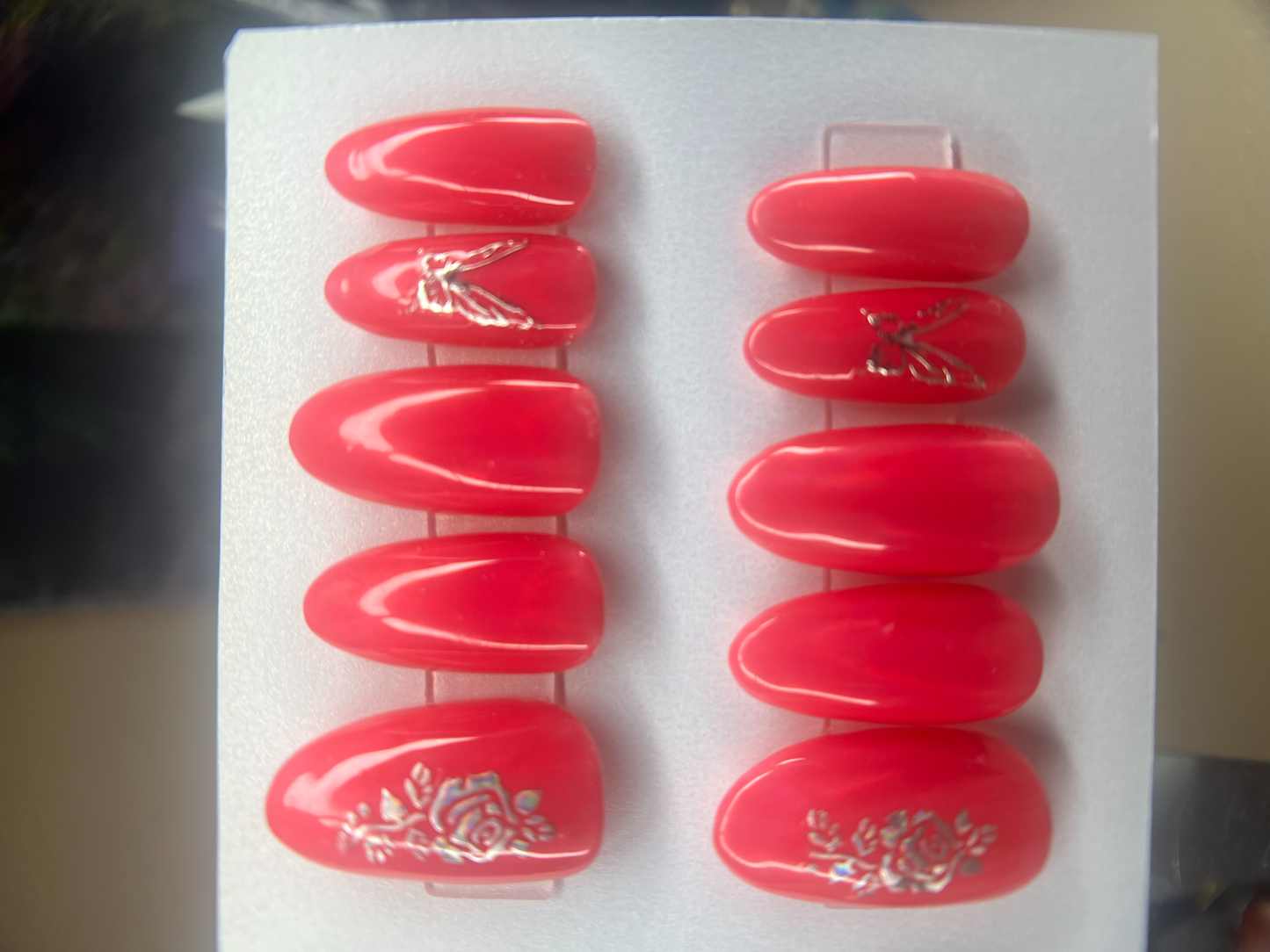 Pink Jelly Aurora Press-On Nails | Butterfly Floral Stickers | Spring Flowers
