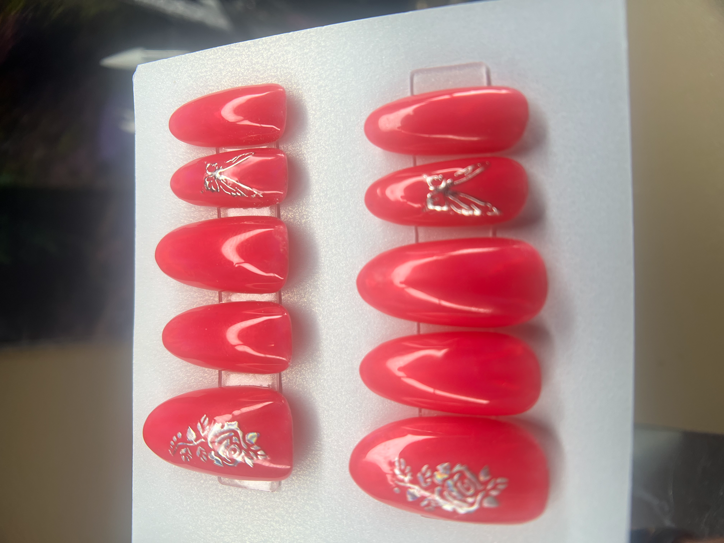 Pink Jelly Aurora Press-On Nails | Butterfly Floral Stickers | Spring Flowers