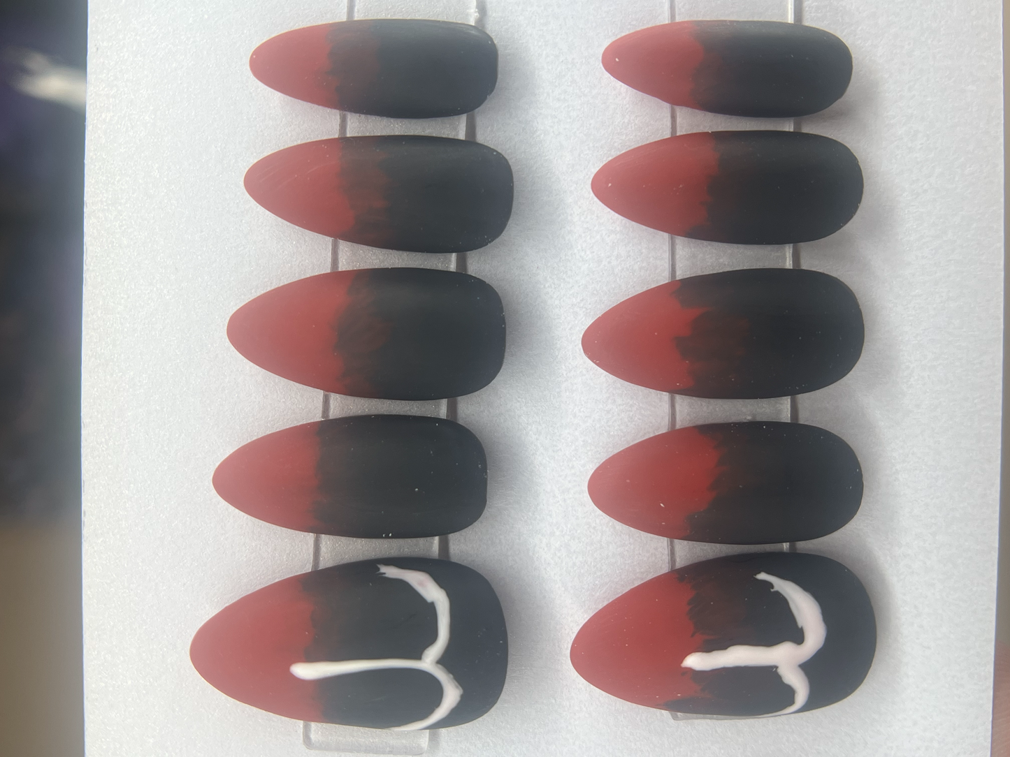 Half Black Crimson Red Press-On Nails | Matte Zodiac Set | Two Sides of Aries