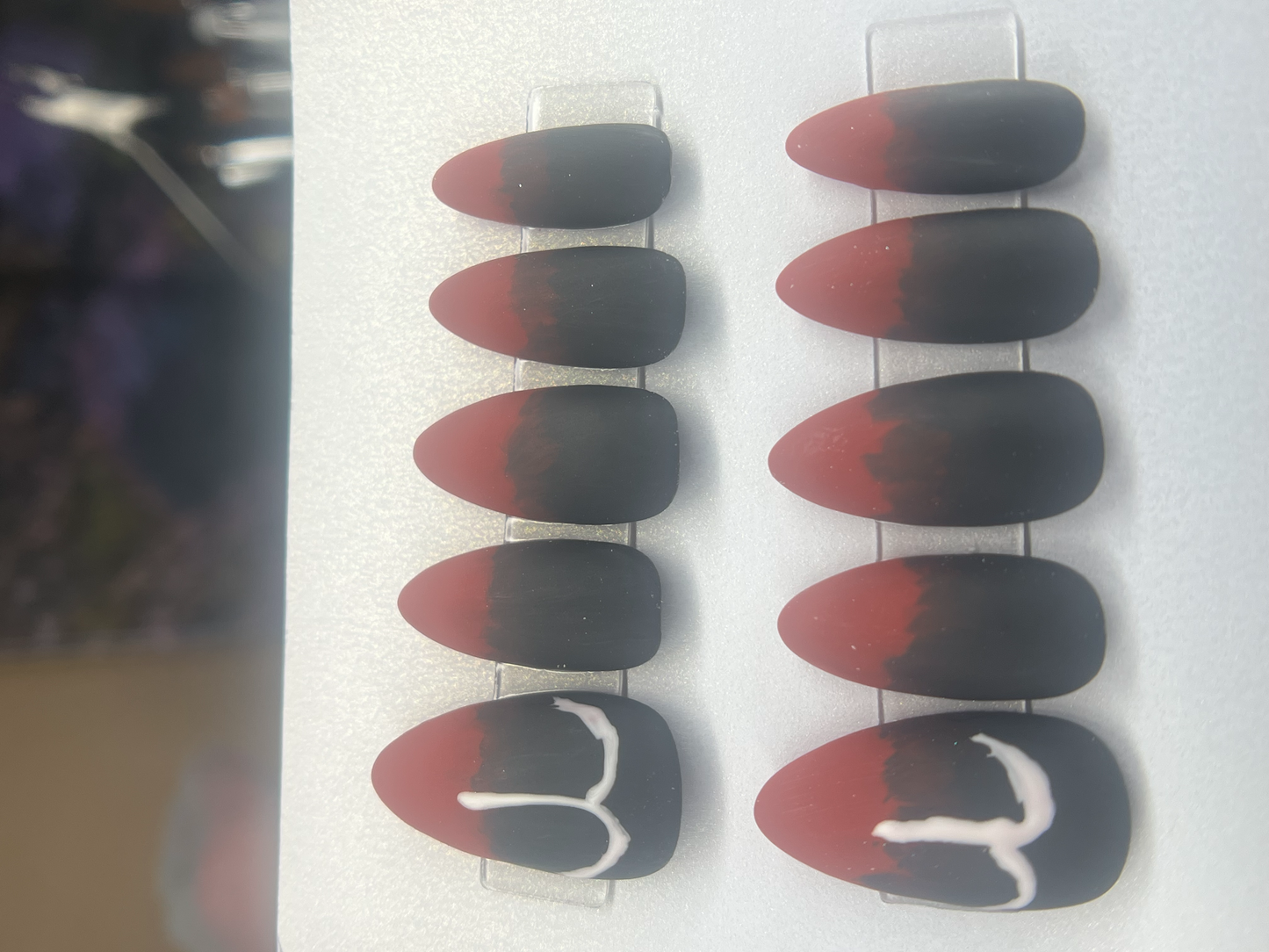 Half Black Crimson Red Press-On Nails | Matte Zodiac Set | Two Sides of Aries