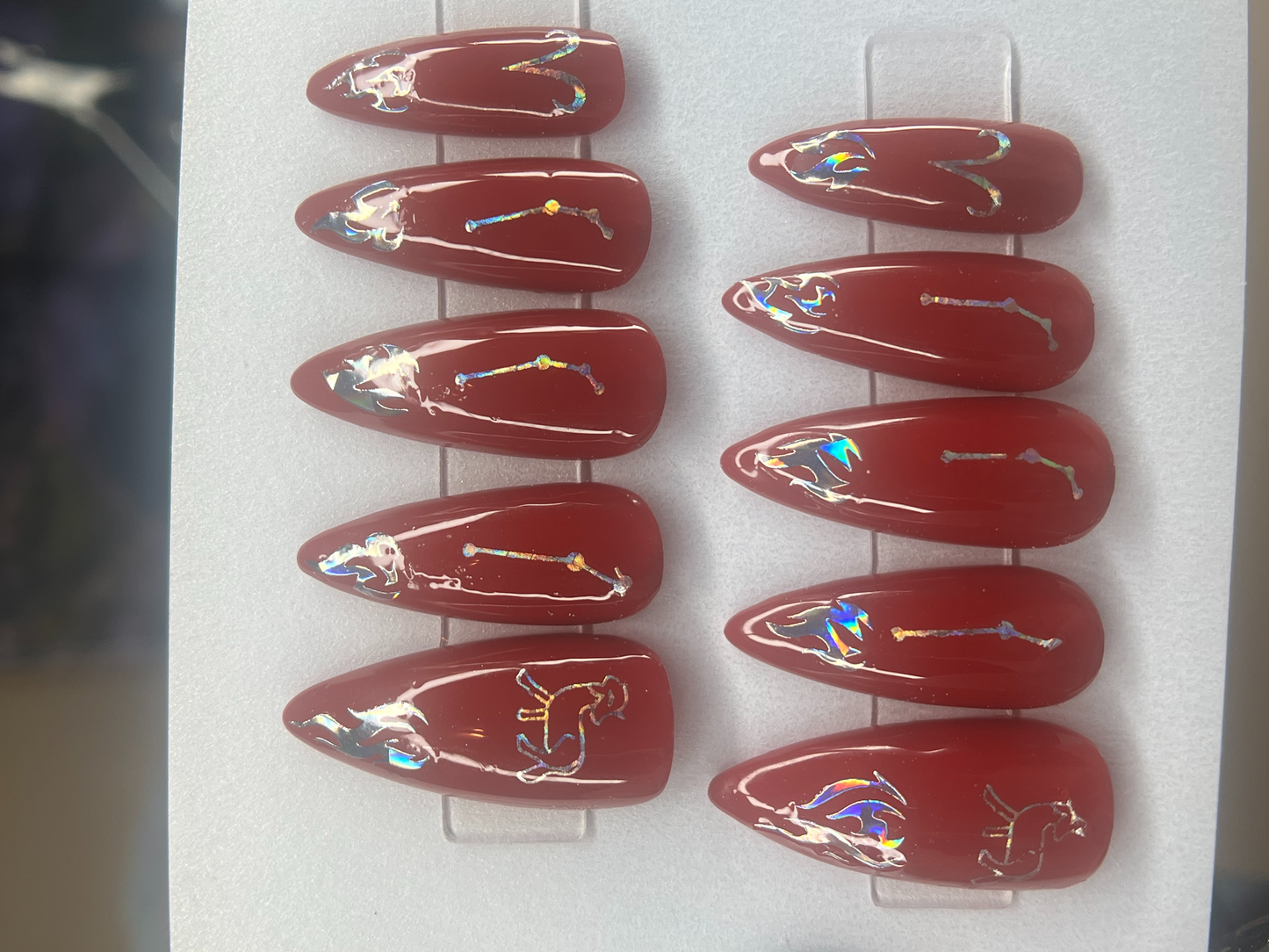Deep Red Zodiac Press-On Nails | Holographic Stickers Astrology Celestial | Crimson Aries