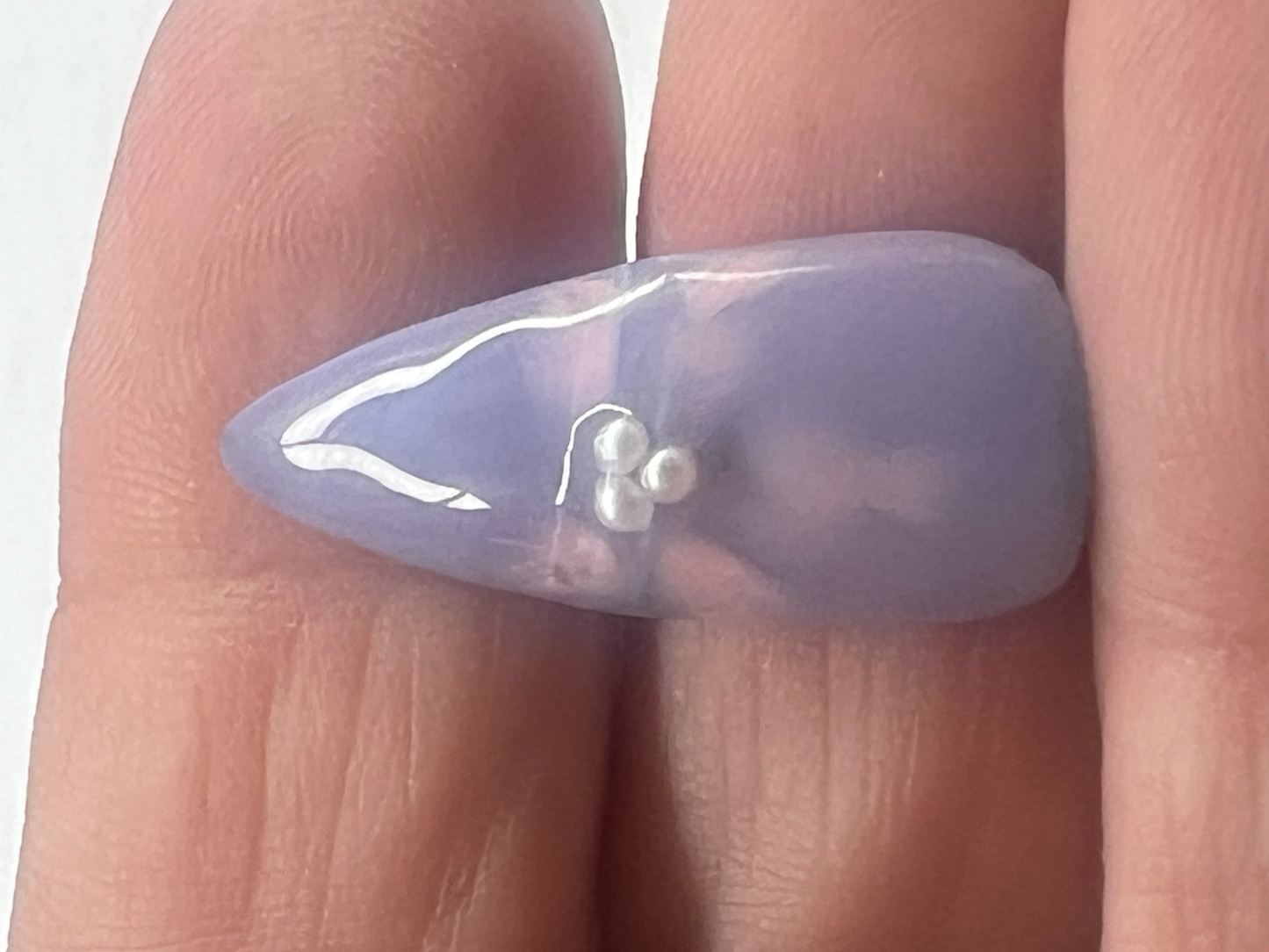 Lavender Pink Blooming Flower Press-On Nails | Pearls & Hidden Blue Glitter Underside | Celestial Flora