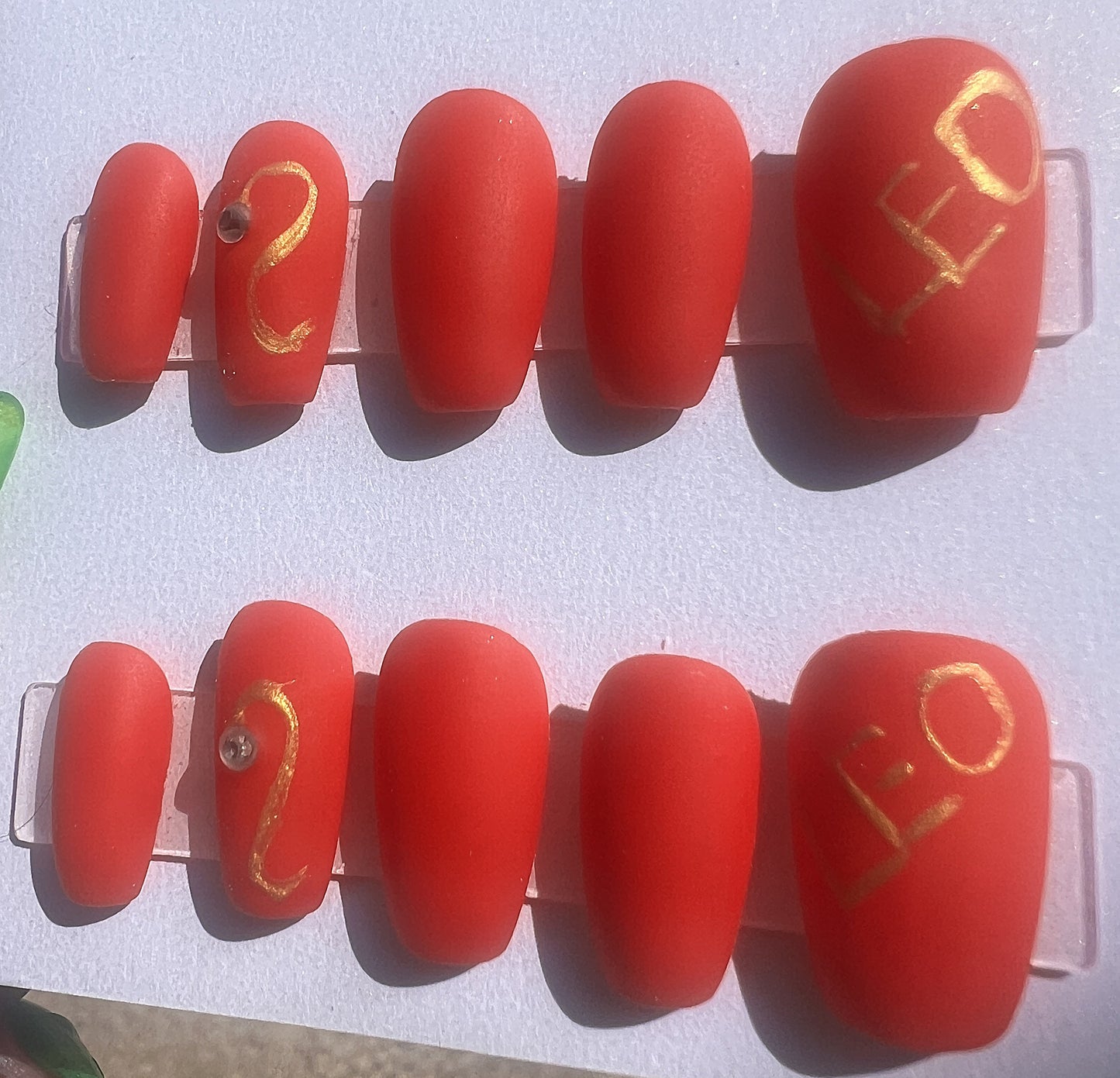 Leo Zodiac Press On Nails Matte Red Gold Astrology False Nails, Fire Sign Lion Rhinestone Gel Nails, Custom Birthday Fake Nails
