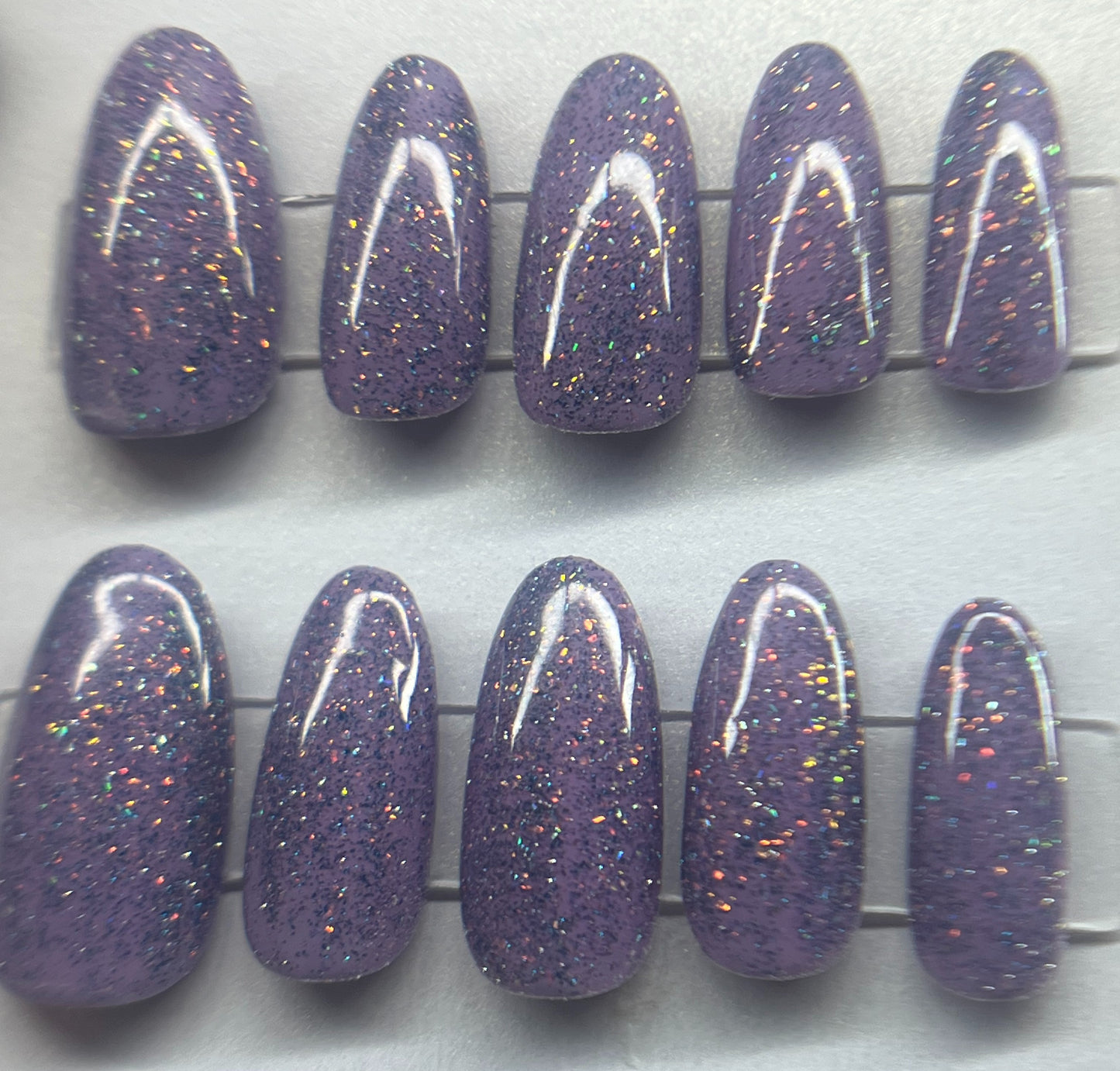 Glowing Galaxy Press On Nails | Lavender Purple Glitter Glow in the Dark Blue Tips
