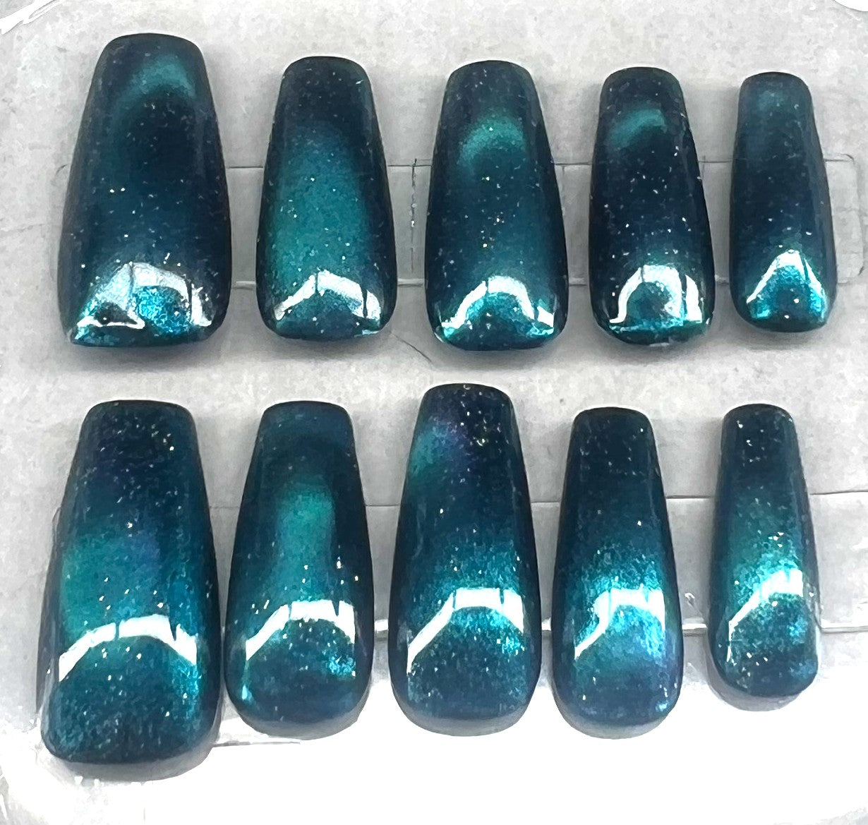 Night Sky Nails | 9D Teal Cat-Eye & Holographic Galaxy