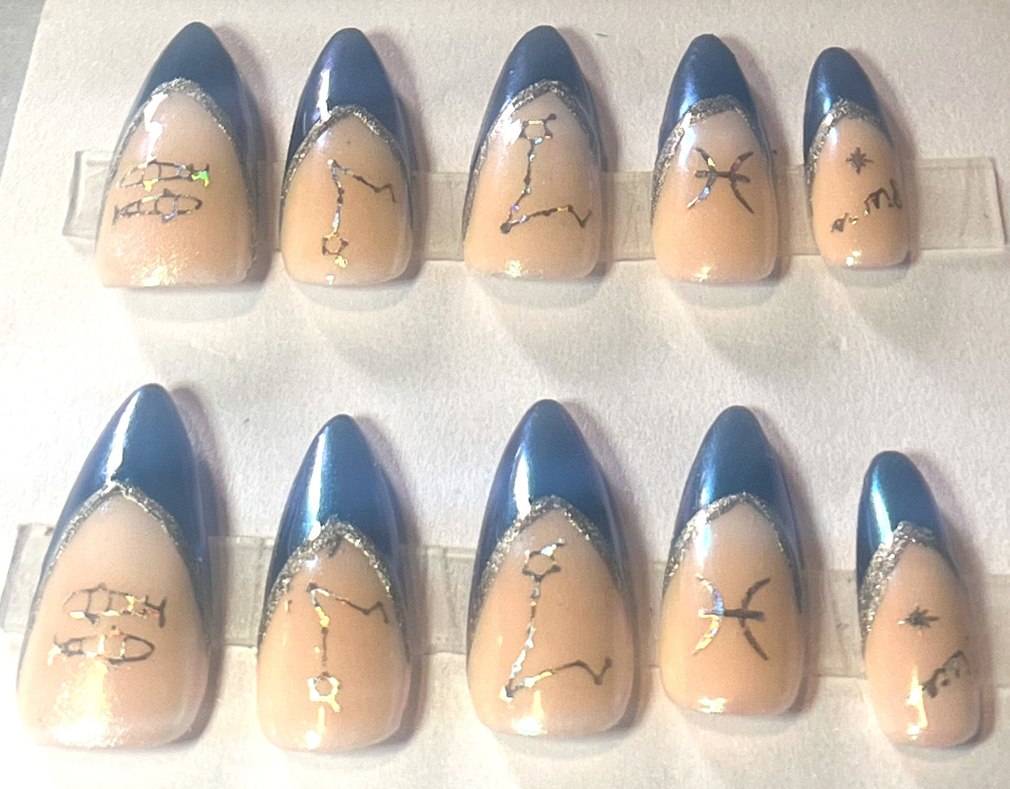 Pisces Zodiac Press-On Nails | All-Over Mermaid Chrome & Blue French