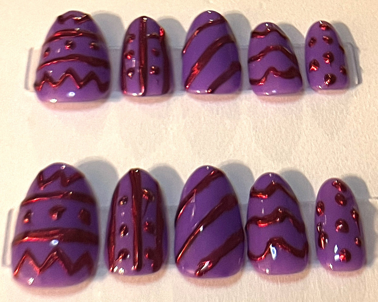 Glow In the Dark UV Neon Easter Egg Press-On Nails | Silver Chrome Art