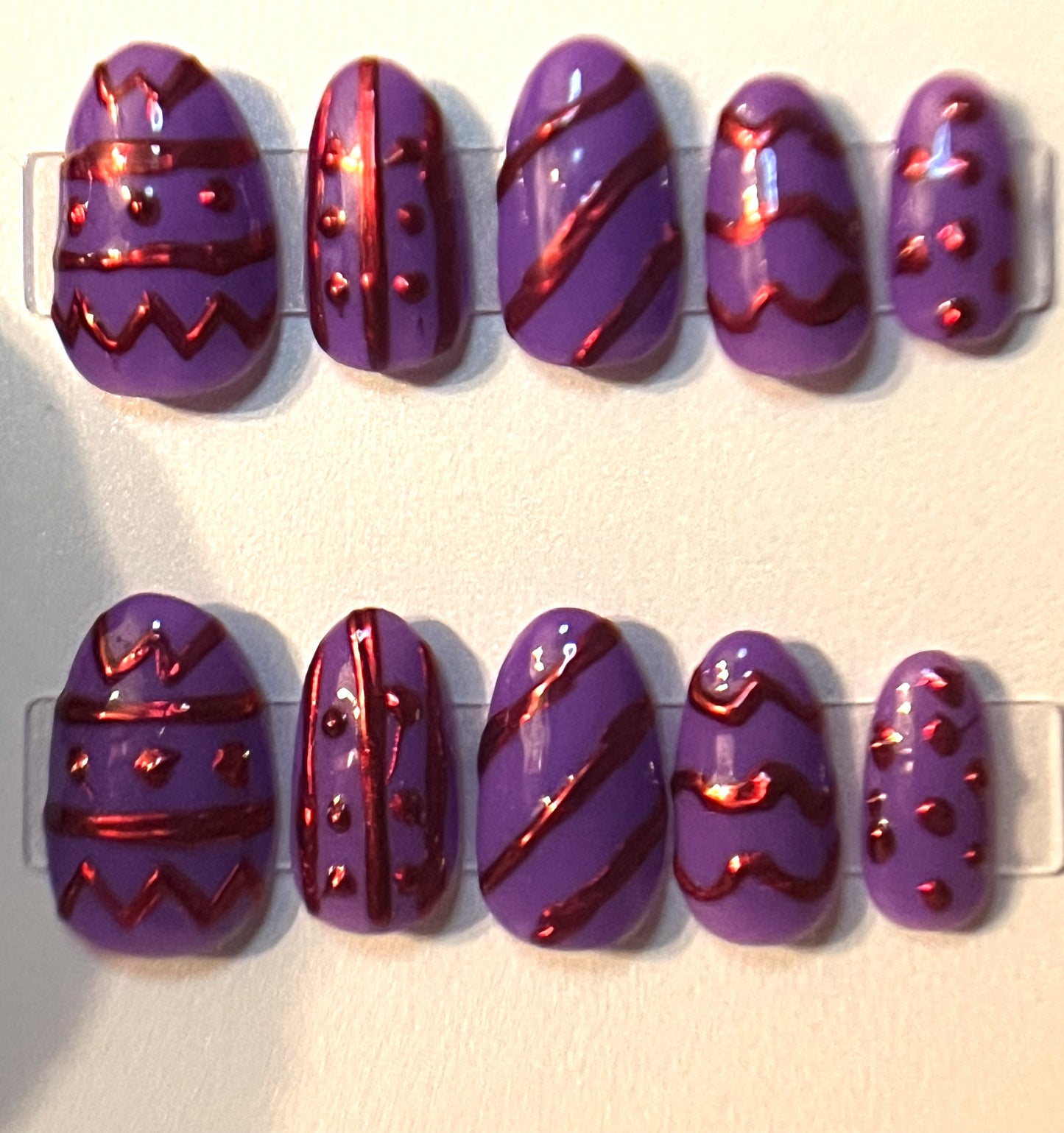 Glow In the Dark UV Neon Easter Egg Press-On Nails | Silver Chrome Art