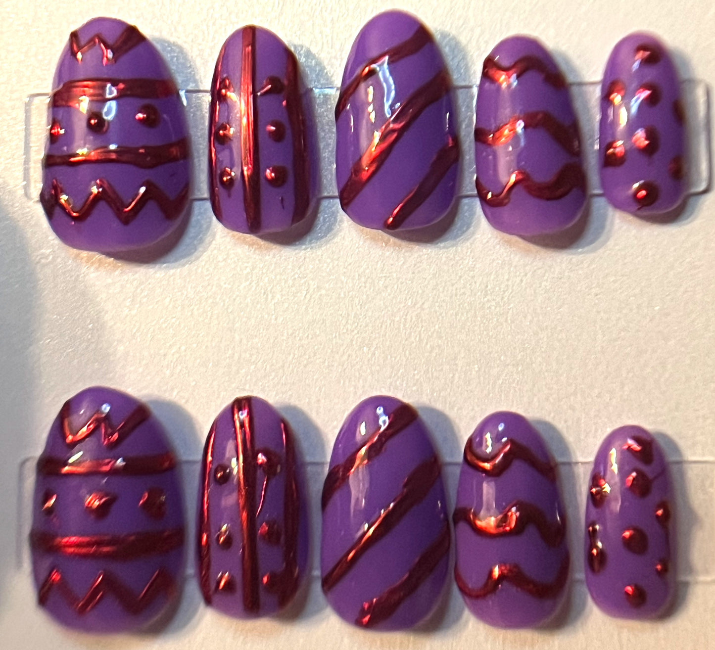 Glow In the Dark UV Neon Easter Egg Press-On Nails | Silver Chrome Art