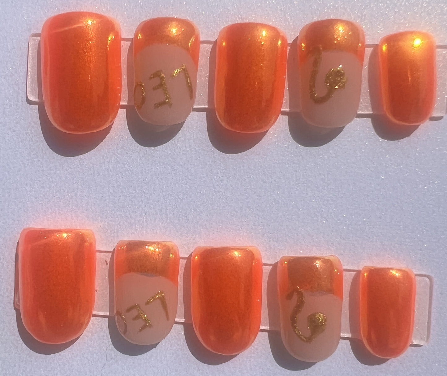Sunburst Leo Zodiac Press On Nails Orange Yellow Chrome False Nails, Mismatched French Tip Astrology Nails, Custom Birthday Fake Nails