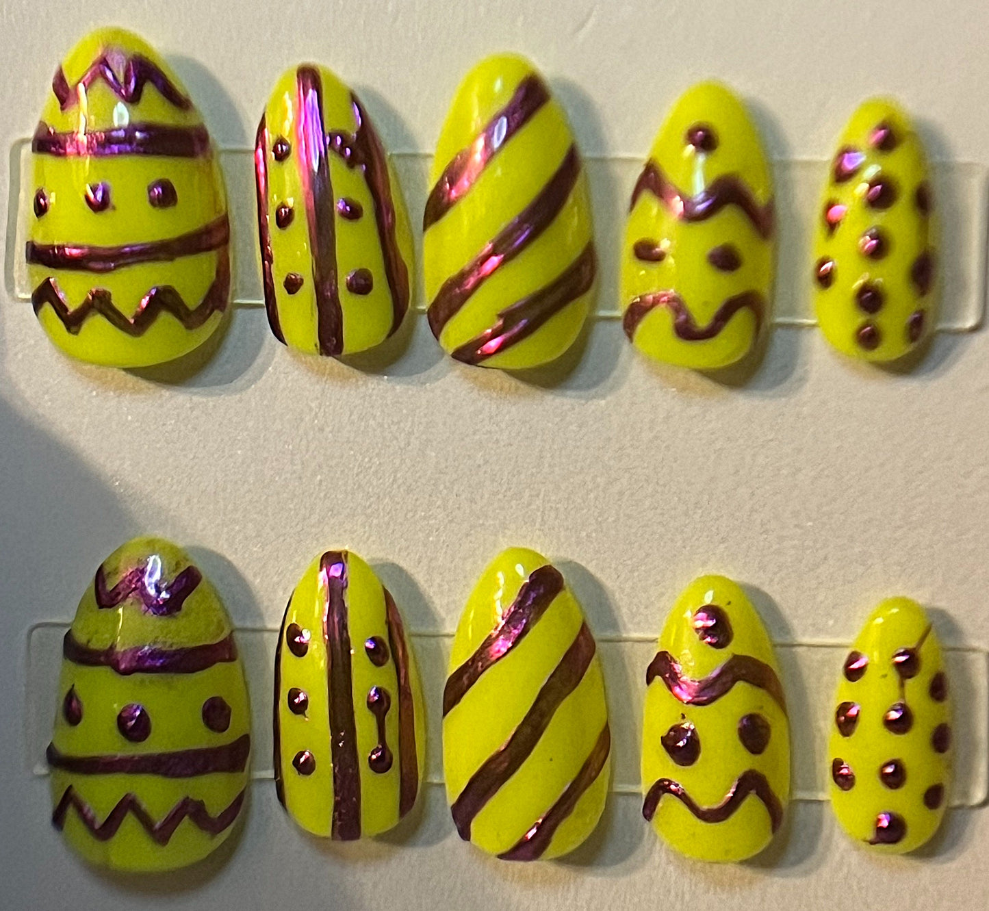 Glow In the Dark UV Neon Easter Egg Press-On Nails | Silver Chrome Art