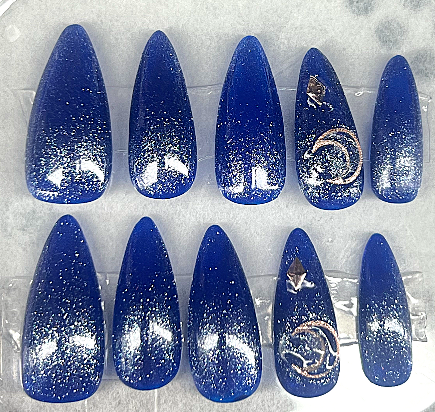 Royal Cosmic Glow 💎 The Zenith Hand-Painted Blue & Rose Gold Celestial Set
