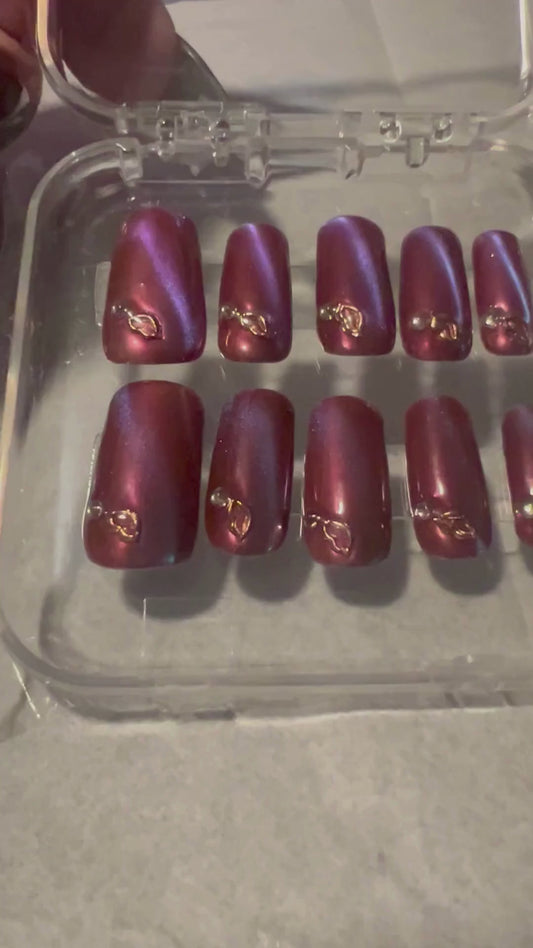 Golden Kiss | Rose Gold & Teal 9D Cat’s Eye Press-On Nails