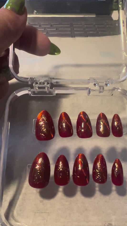 Capricorn at Dawn Nails | Red Velvet Cat Eye & Rose Gold